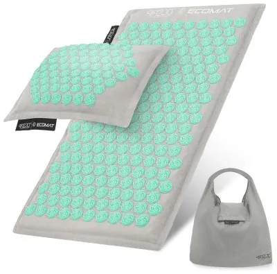 Килимок акупунктурний з подушкою 4FIZJO Eco Mat Аплікатор Кузнєцова Grey/Mint (P-5907739312181)