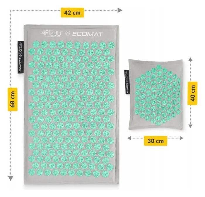 Килимок акупунктурний з подушкою 4FIZJO Eco Mat Аплікатор Кузнєцова Grey/Mint (P-5907739312181)