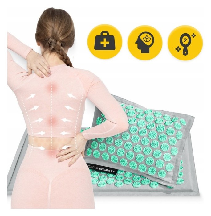 Килимок акупунктурний з подушкою 4FIZJO Eco Mat Аплікатор Кузнєцова Grey/Mint (P-5907739312181)