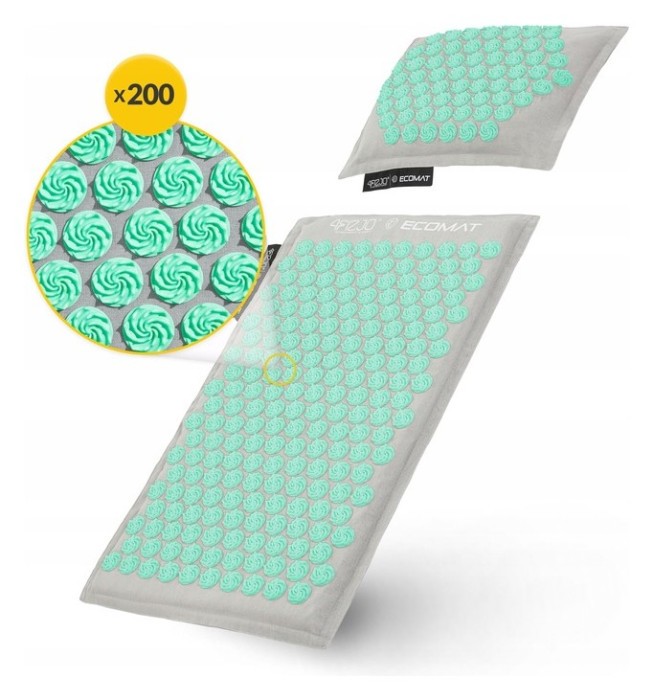 Килимок акупунктурний з подушкою 4FIZJO Eco Mat Аплікатор Кузнєцова Grey/Mint (P-5907739312181)