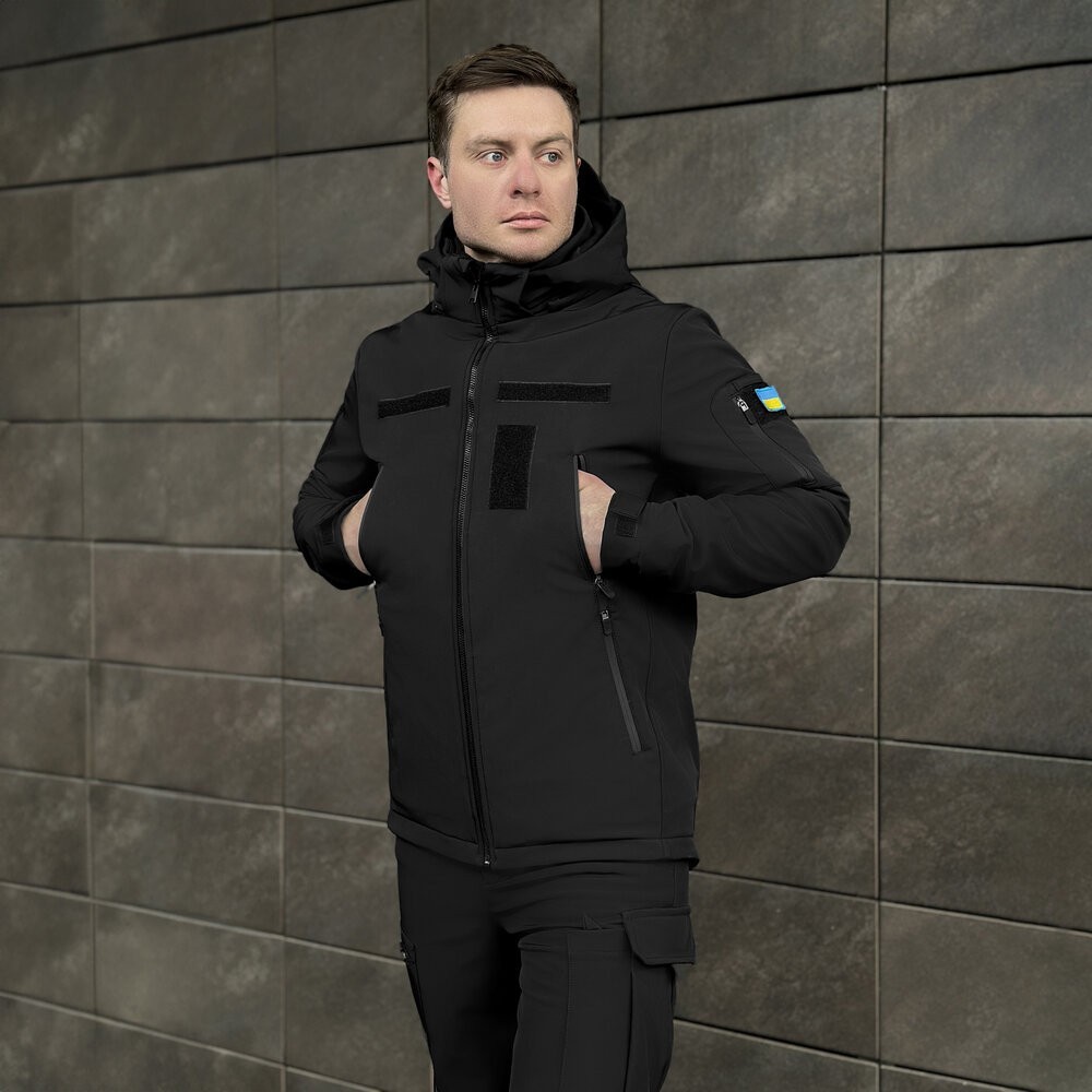 Чоловіча чорна демісезонна куртка Pobedov Motive із липучками