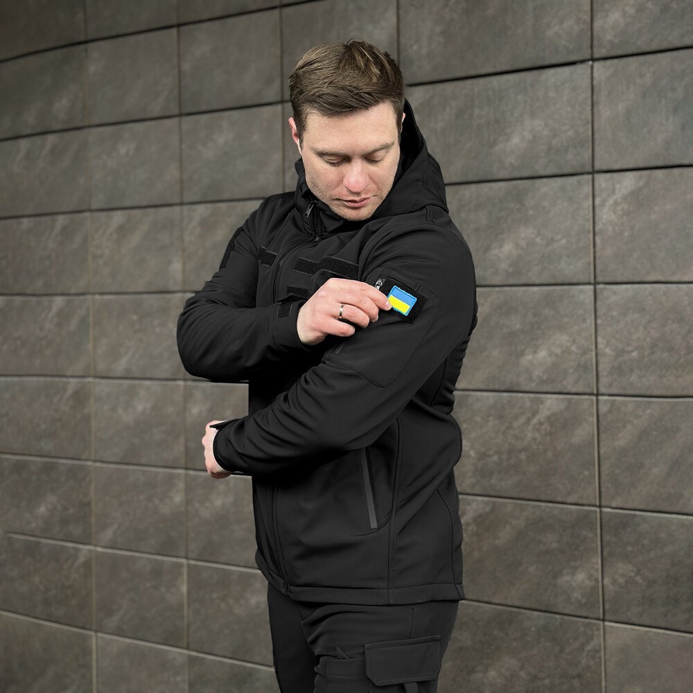 Чоловіча чорна демісезонна куртка Pobedov Motive із липучками