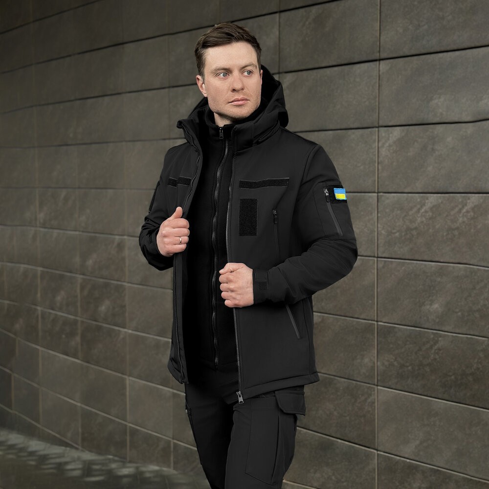 Чоловіча чорна демісезонна куртка Pobedov Motive із липучками