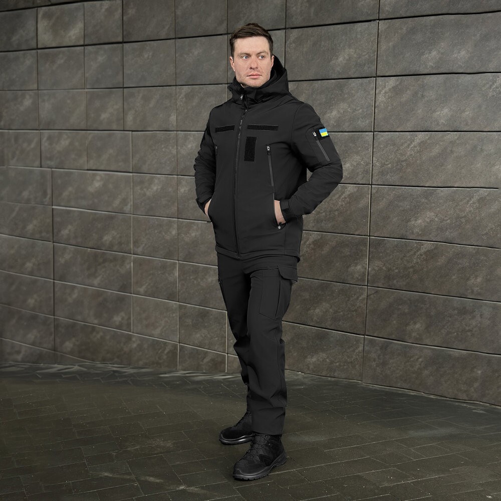 Чоловіча чорна демісезонна куртка Pobedov Motive із липучками