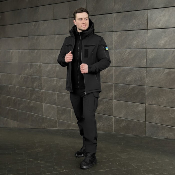 Чоловіча чорна демісезонна куртка Pobedov Motive із липучками, укр, укр