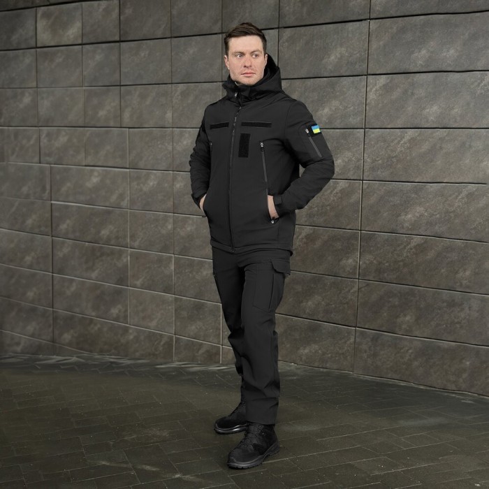 Чоловіча чорна демісезонна куртка Pobedov Motive із липучками, укр, укр