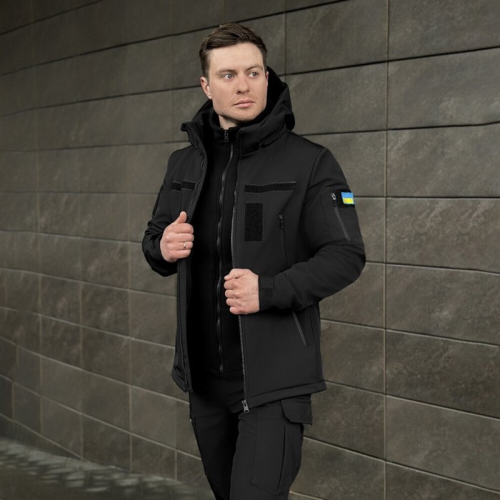 Чоловіча чорна демісезонна куртка Pobedov Motive із липучками, укр, укр