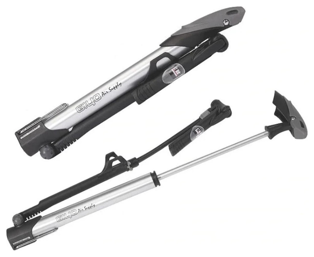 Насос міні-підлоговий GIYO GM-71 з манометром з кріпленням на раму, сірий AV/FV (140psi) (сірий)