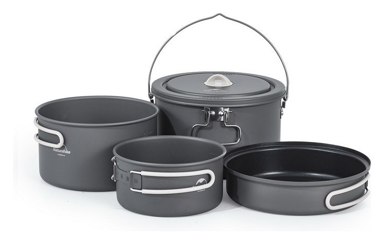Набір посуду (2 каструлі, казанок, сковорідка) Naturehike CNH22CJ002, алюміній, укр, укр