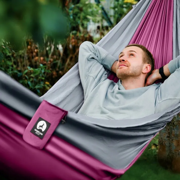 Гамак туристичний Mountain Goat 270 x 140 см з москітною сіткою, одномісний, підвісний Pink/Grey (P-5905973408035)
