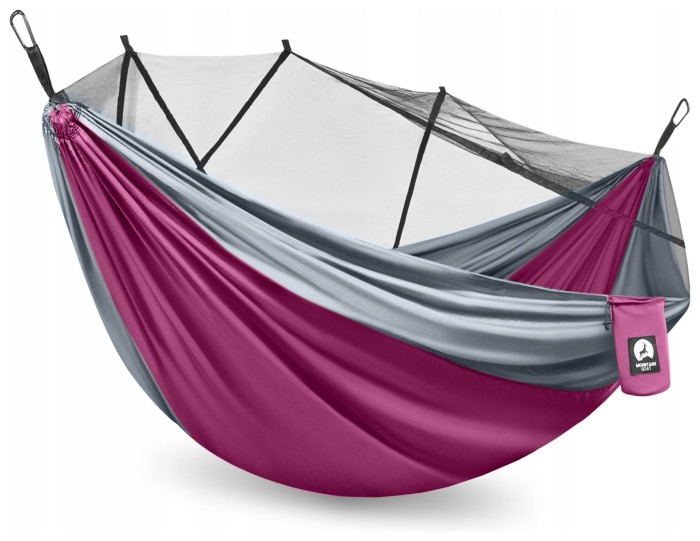 Гамак туристичний Mountain Goat 270 x 140 см з москітною сіткою, одномісний, підвісний Pink/Grey (P-5905973408035)