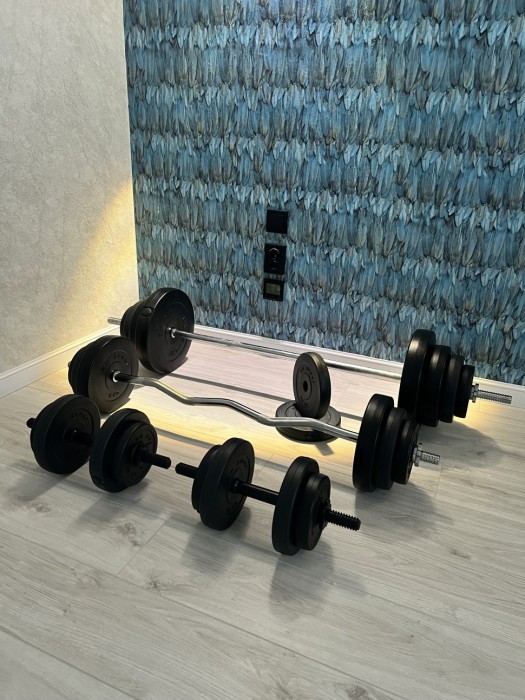 Скамейка с верхней тягой + 4 грифа + 75 кг дисков с покрытием ABS