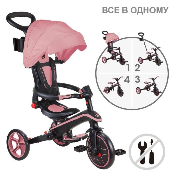 Велосипед дитячий GLOBBER серії EXPLORER TRIKE FOLDABLE 4в1, рожевий, до 20кг, 3 колеса, укр, укр