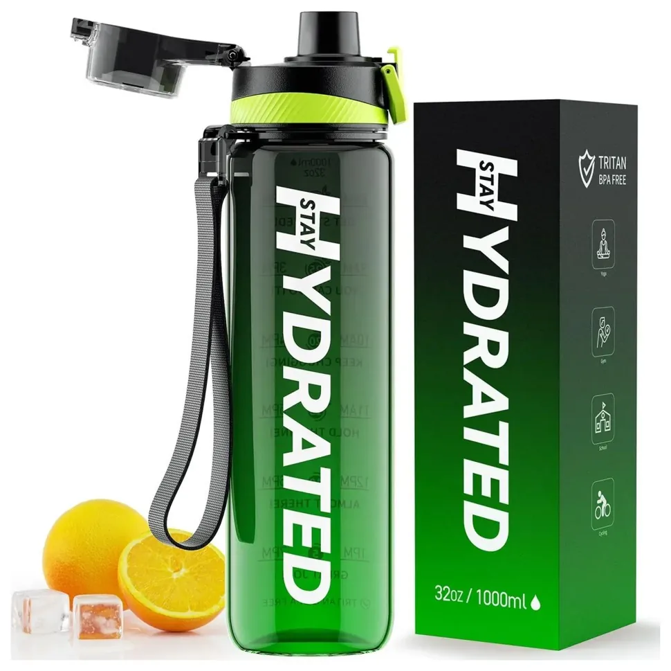 Hydrated Water Bottle - 1000ml Tritan Green Black (DSN_2023-10-6943)