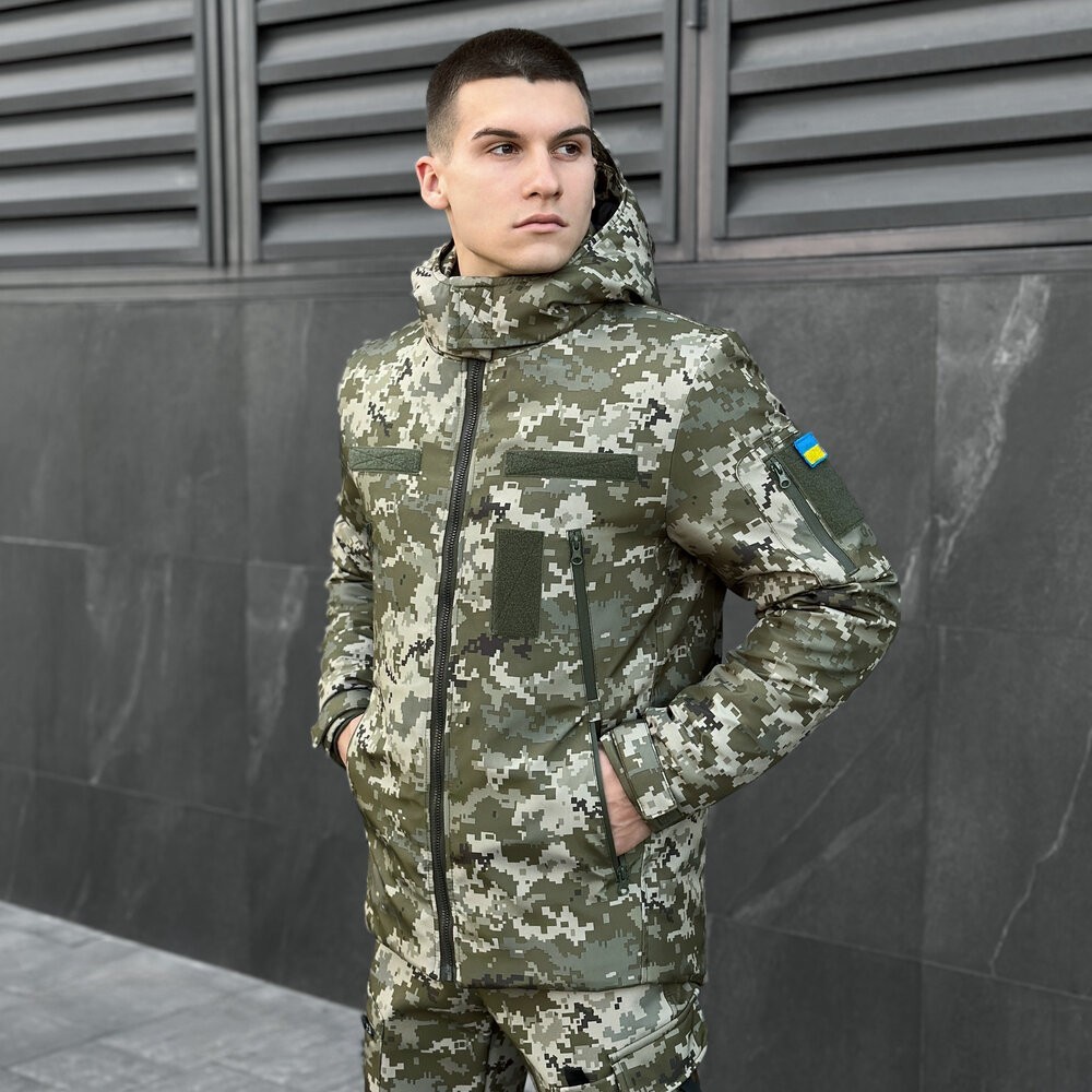 Мужская зимняя пиксельная куртка с капюшоном Pobedov Winter Jacket Motive ЗИМА В2