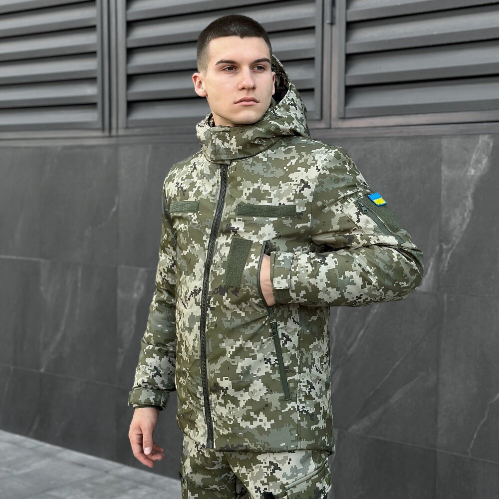 Мужская зимняя пиксельная куртка с капюшоном Pobedov Winter Jacket Motive ЗИМА В2