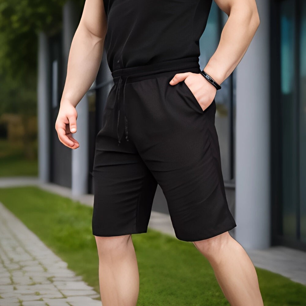 Шорти чоловічі льняні з кишенями чорні Pobedov Marsel