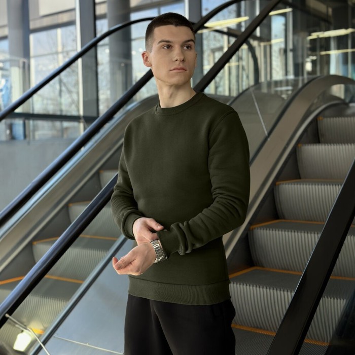 Свитшот мужской зимний темный хаки Pobedov 007 ЗИМА