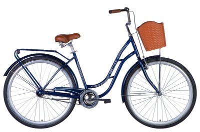 Велосипед ST 28" Dorozhnik OBSIDIAN тормозная рама-" с багажником задн St с корзиной Pl с крылом St 2024 (темно-синий)