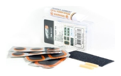 Велоаптечка SuperB в пластм. уп., (латки 9шт., наждачная бумага 1шт., клей 10мл., резиновые трубочки