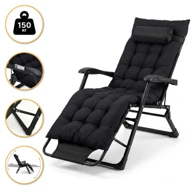 Розкладне крісло ліжко з подушкою LEOBRO Чорний (LB-FCB-G1-BLK)