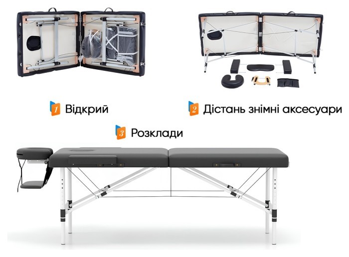 Масажний стіл EasyFit ZenRest-2 кушетка складна Чорна з чохлом