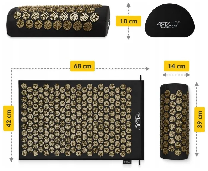 Килимок акупунктурний з валиком 4FIZJO Classic Mat Аплікатор Кузнєцова Black/Gold (P-5907739314987)