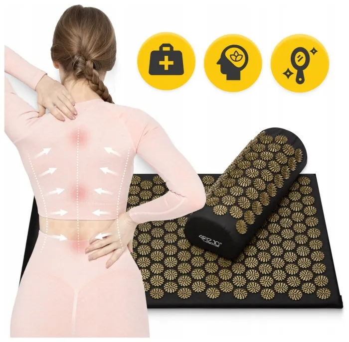 Килимок акупунктурний з валиком 4FIZJO Classic Mat Аплікатор Кузнєцова Black/Gold (P-5907739314987)