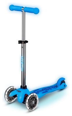 Самокат MICRO серии "Mini Deluxe Glow LED" - АРКТИЧЕСКИЙ СИНИЙ (до 50 kg, 3-х колесный, свет)