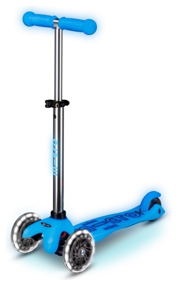 Самокат MICRO серии "Mini Deluxe Glow LED" – АРКТИЧЕСКИЙ СИНИЙ (до 50 kg, 3-х колесный, свет)
