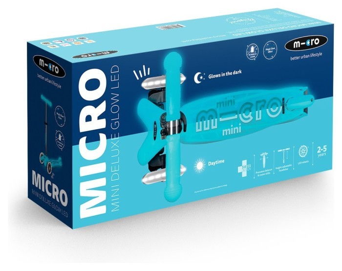 Самокат MICRO серії "Mini Deluxe Glow LED" – АРКТИЧНИЙ СИНІЙ (до 50 kg, 3-х колісний, світло), укр, укр