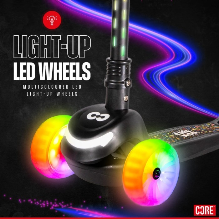 Самокат дитячий Core Spark триколісний LED Wheel/Bar/Deck - Black, укр, укр