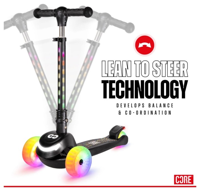 Самокат дитячий Core Spark триколісний LED Wheel/Bar/Deck - Black, укр, укр