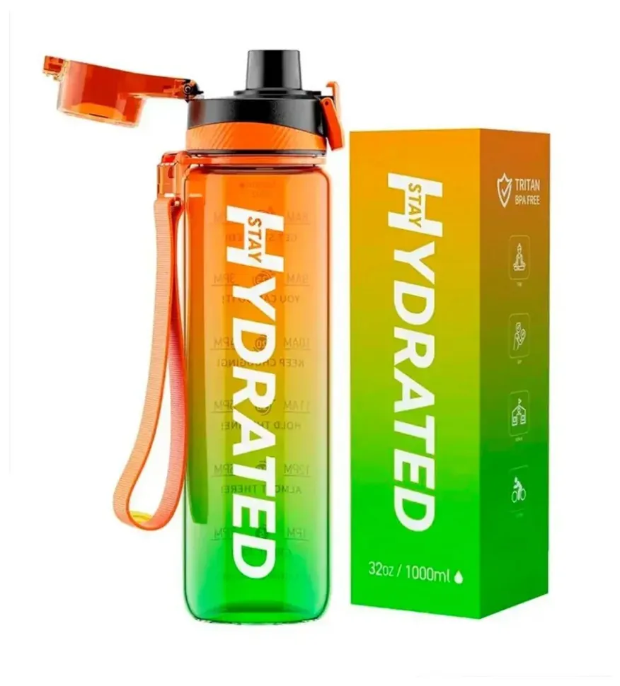 Hydrated Water Bottle - 1000ml Tritan Green Orange (DSN_2023-10-6944)