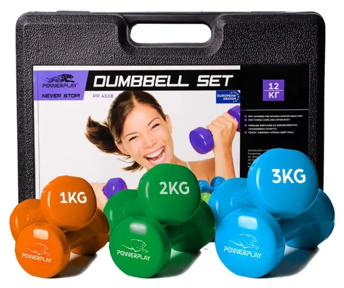 Набір гантелей у кейсі 12 кг. PowerPlay 4118 Fitness Dumbells (2шт.*1кг. 2шт.*2кг. 2шт.*3кг.)
