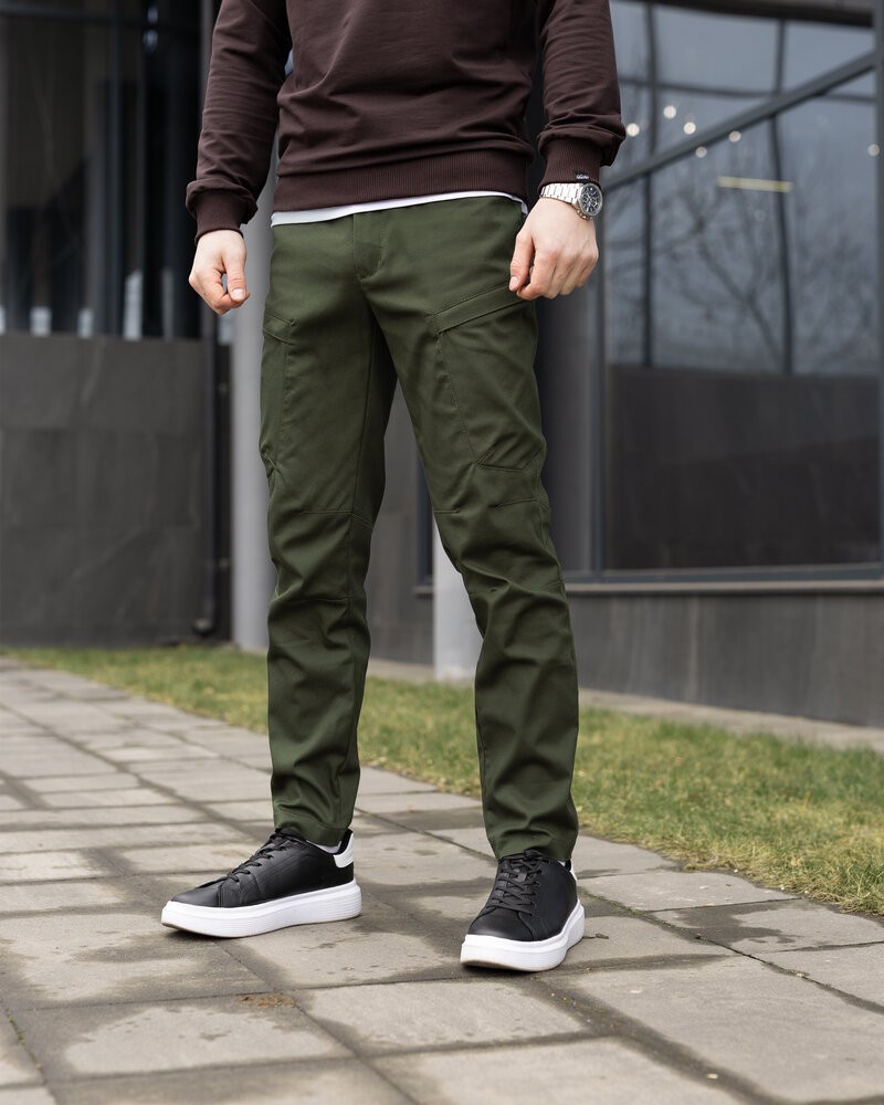 Мужские базовые брюки котоновые карго демисезонные хаки Pobedov Skystone