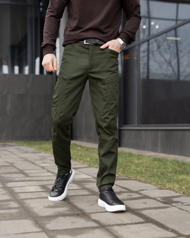 Мужские базовые брюки котоновые карго демисезонные хаки Pobedov Skystone