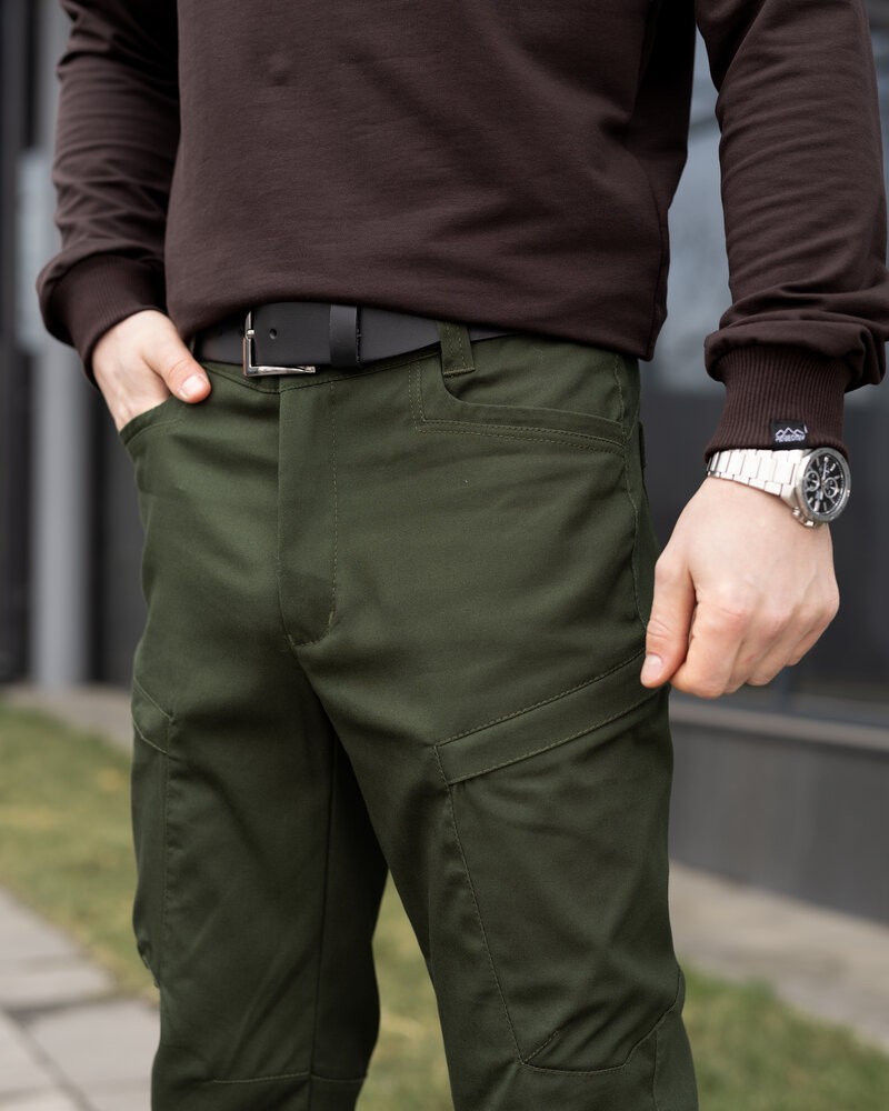 Мужские базовые брюки котоновые карго демисезонные хаки Pobedov Skystone
