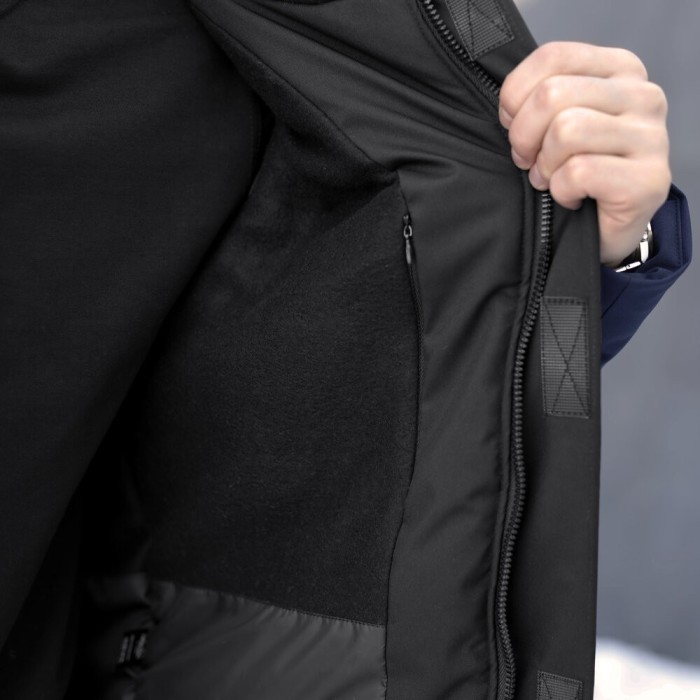 Парка мужская зимняя с капюшоном черно-синяя Pobedov Navy