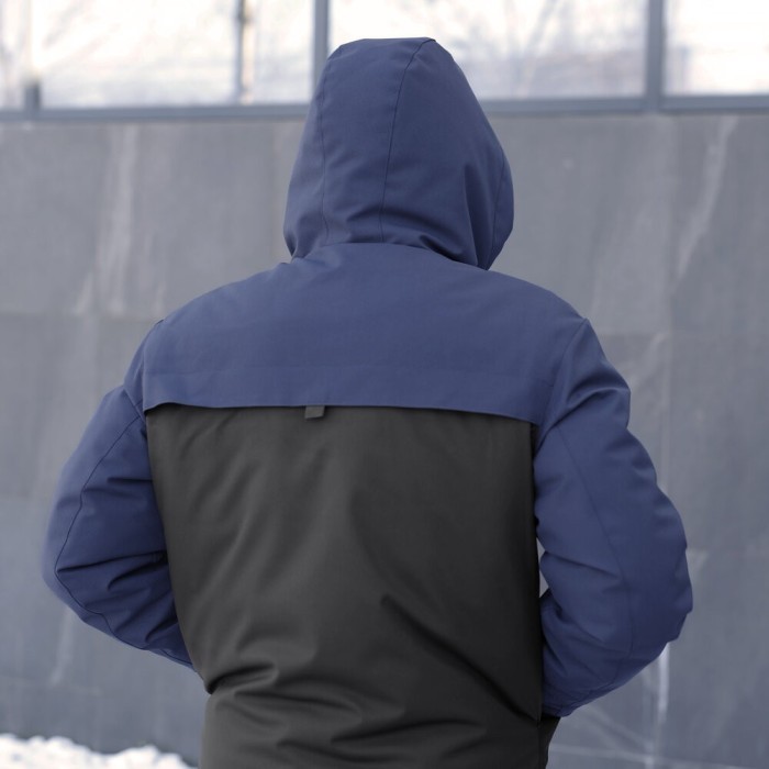 Парка мужская зимняя с капюшоном черно-синяя Pobedov Navy