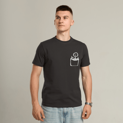 Футболка мужская однотонная темно-серая Pobedov Peremoga - наклейка Мужчина с факами