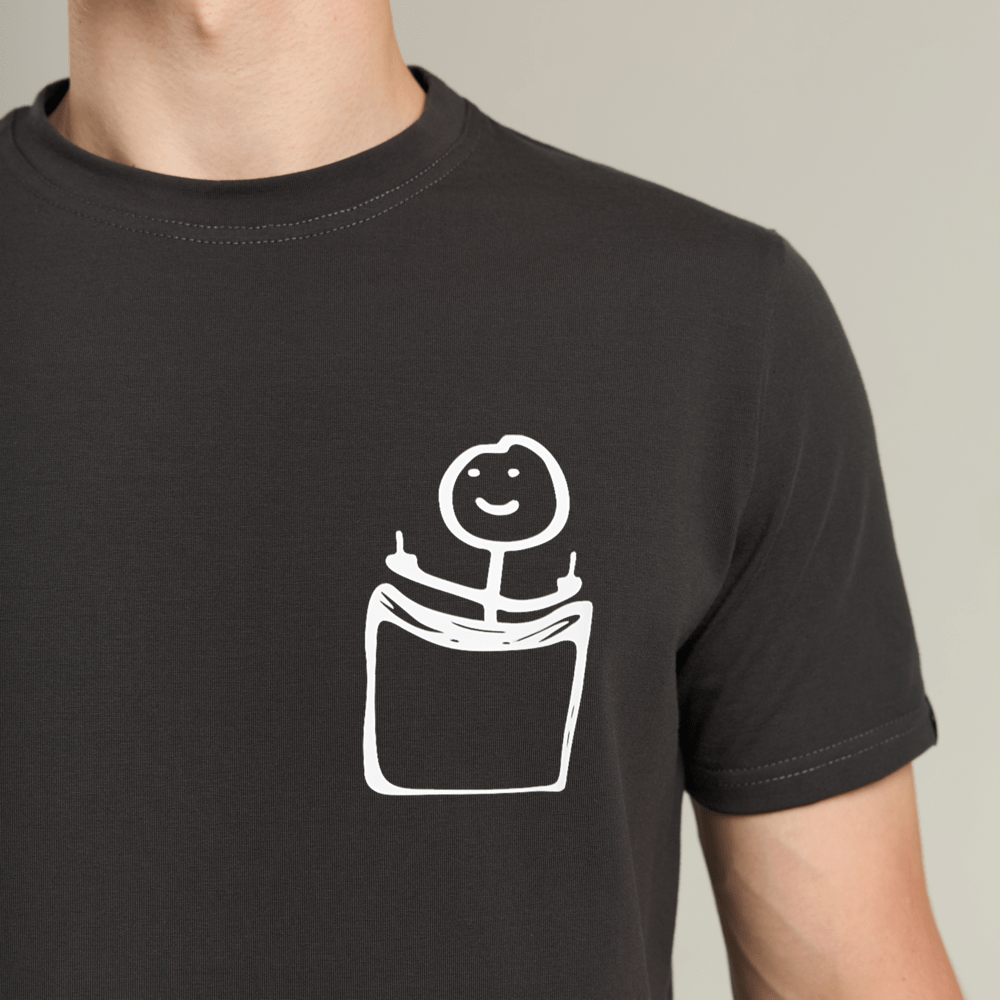 Футболка мужская однотонная темно-серая Pobedov Peremoga - наклейка Мужчина с факами