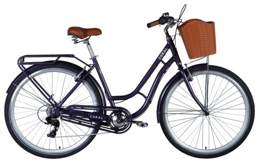 Велосипед AL 28" Dorozhnik CORAL FRW Vbr рама- " с багажником задн St с корзиной Pl с крылом St 2024 (сливовый ) — 