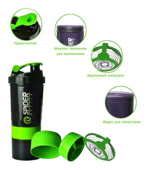 Шейкер спортивний EasyFit Spider 0,5 л Чорно-зелений