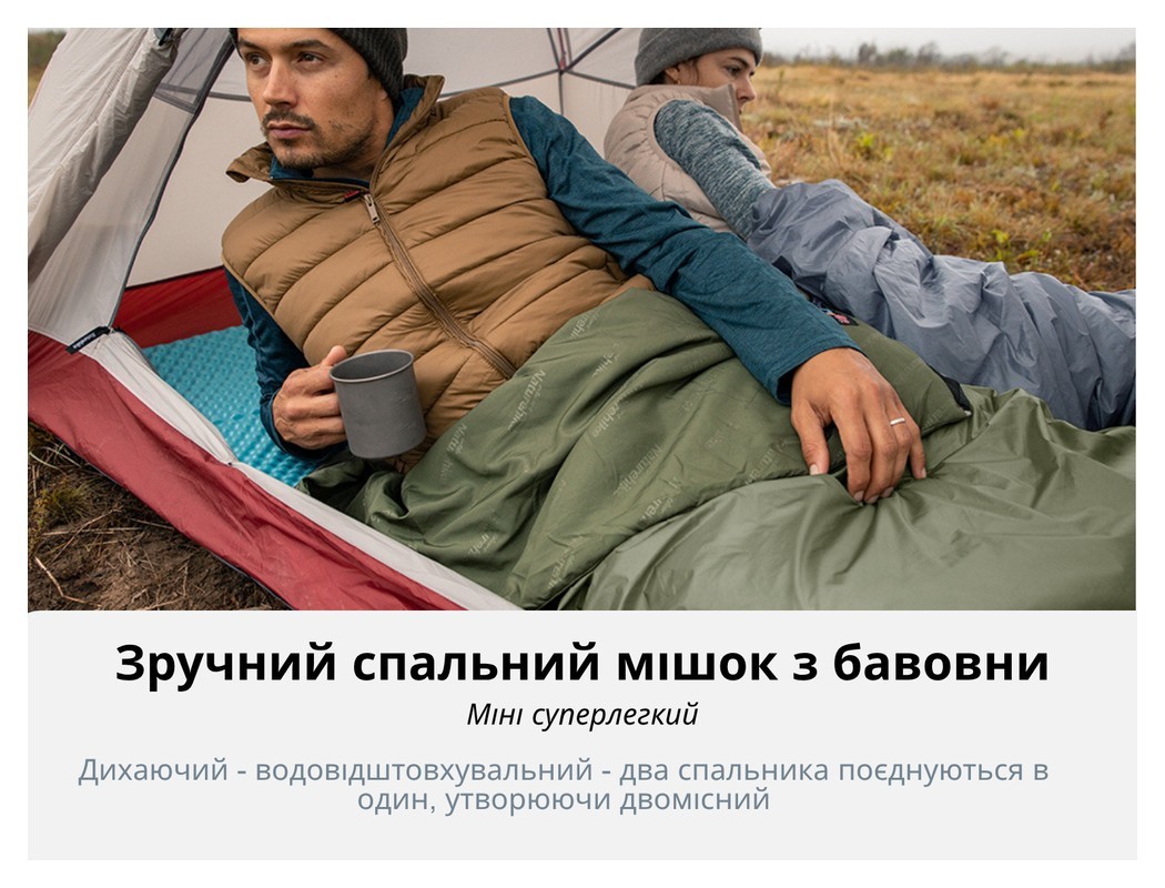 Спальник надлегкий Naturehike Summer LW180 NH21MSD09 лівий, (15°C), p-p XL, зелений, укр, укр