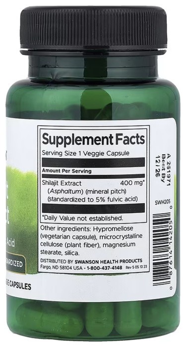 Shilajit Extract Standardized 400 mg - 60 vcaps
