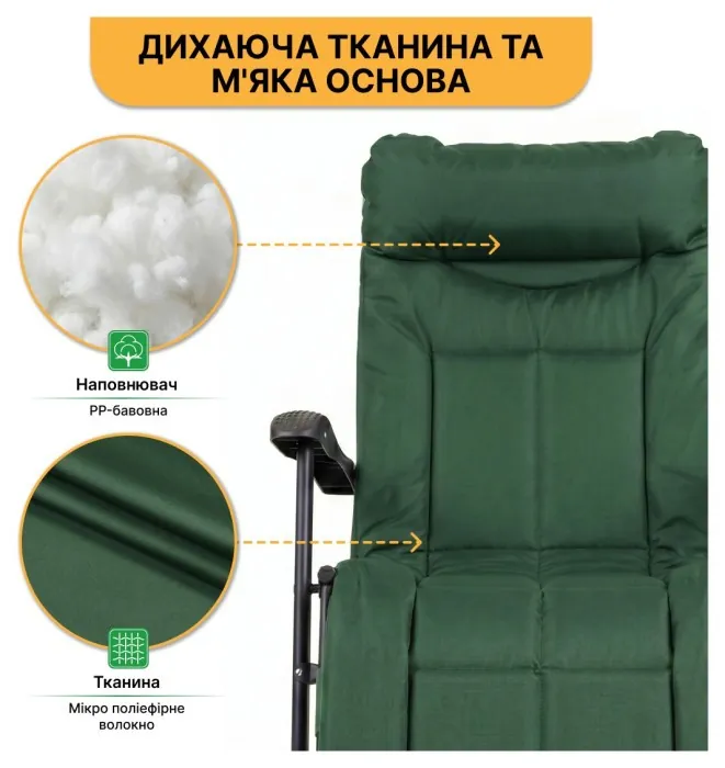 Розкладне крісло ліжко з вбудованим матрацом LEOBRO Green (LB-FCB-G3-GRN)