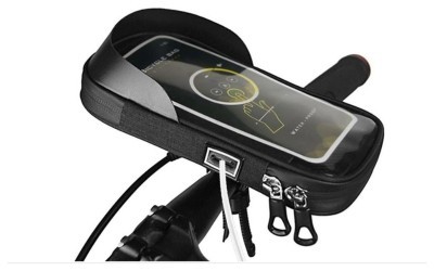 Велосумка на кермо водовідштовх. матеріал 19х10х3 см BRAVVOS SJ-001 чорний з відділенням для смартфона AM (брендоване пакування)