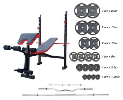 Скамья с приставкой Скотта ReadMeBlack + 125 кг дисков + 4 грифа RN-Sport