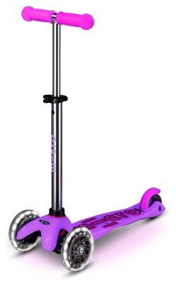 Самокат MICRO серии "Mini Deluxe Glow LED" - МОРОЗНЫЙ РОЗОВЫЙ (до 50 kg, 3-х колесный, свет)